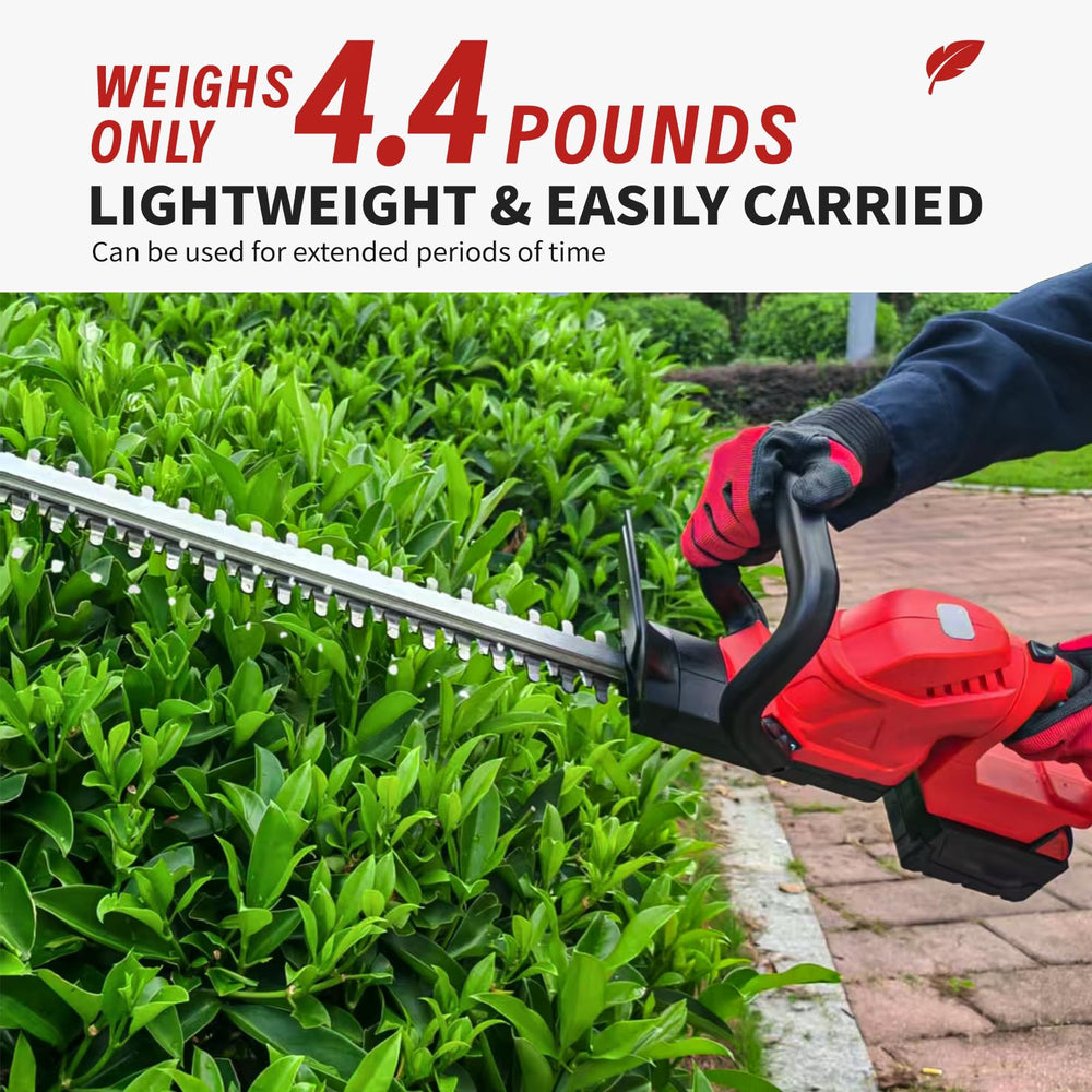OHAISFELA hedge trimmer held by hands for scale, lightweight handling benefit