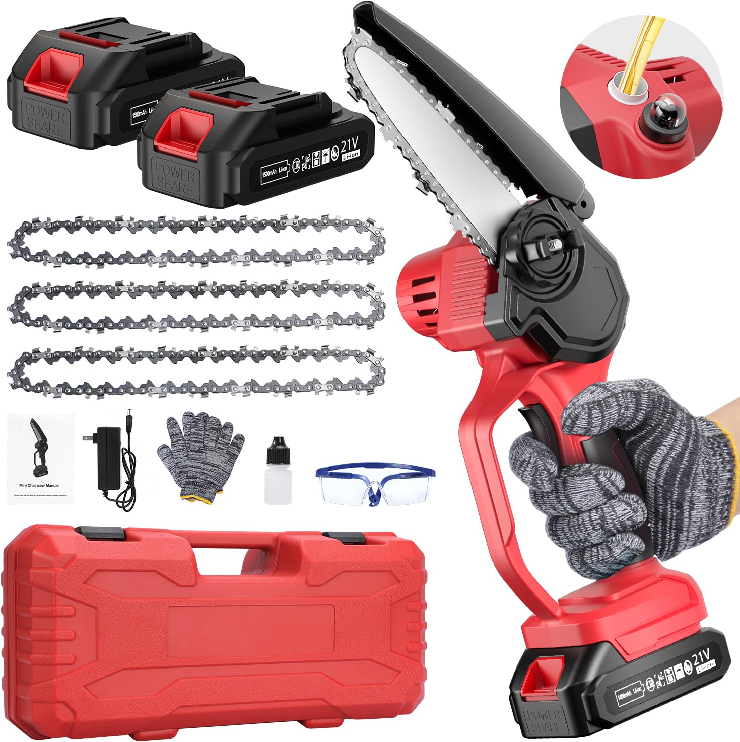 Ohenjoy mini chainsaw front view showing compact design and controls benefits easy handling
