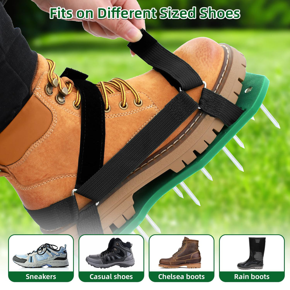 Ohuhu aerator shoes lifestyle garden setting showing practical yard use