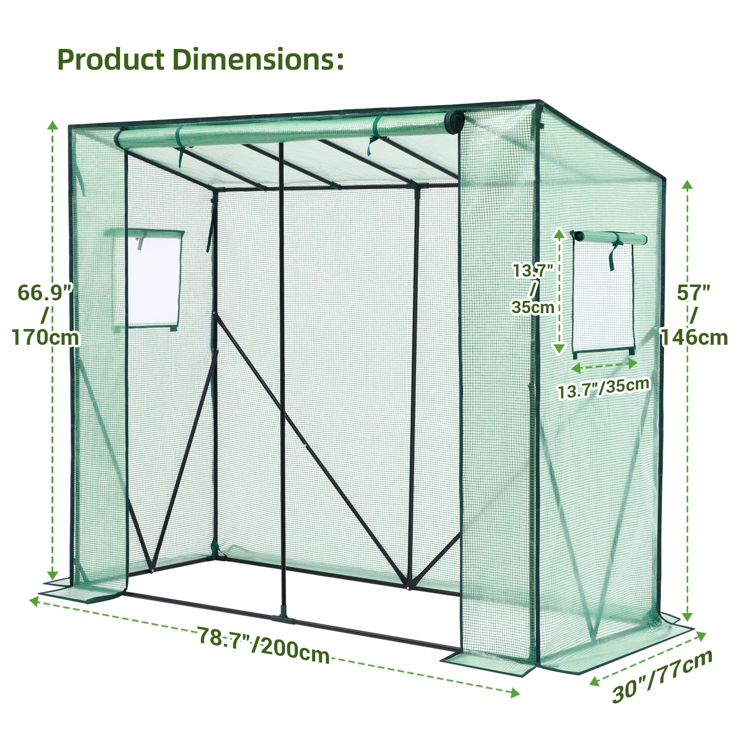 Ohuhu greenhouse anchored to wall with stakes and ropes showing windproof installation benefit