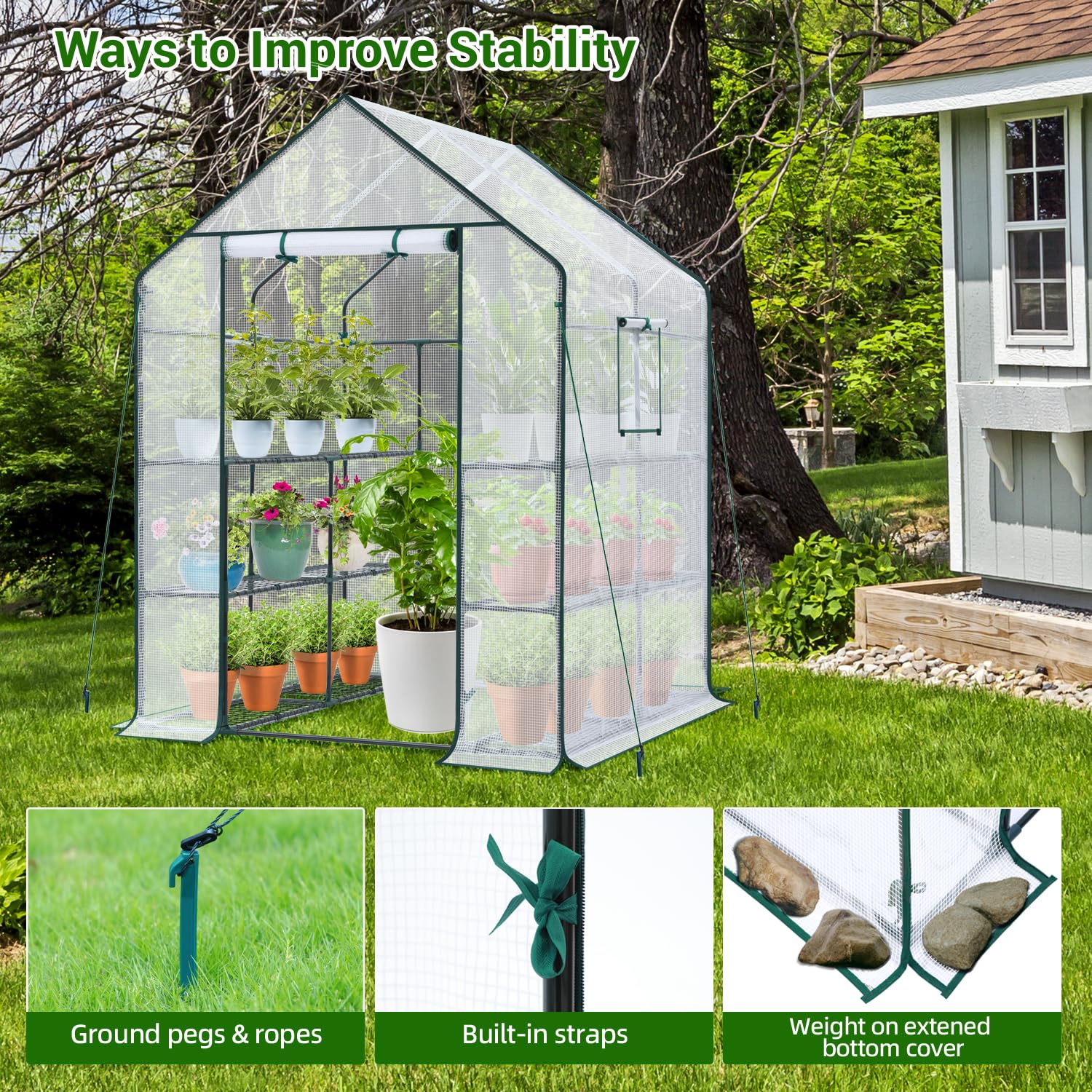 Ohuhu close-up of zippered roll-up door demonstrating easy access and adjustable ventilation