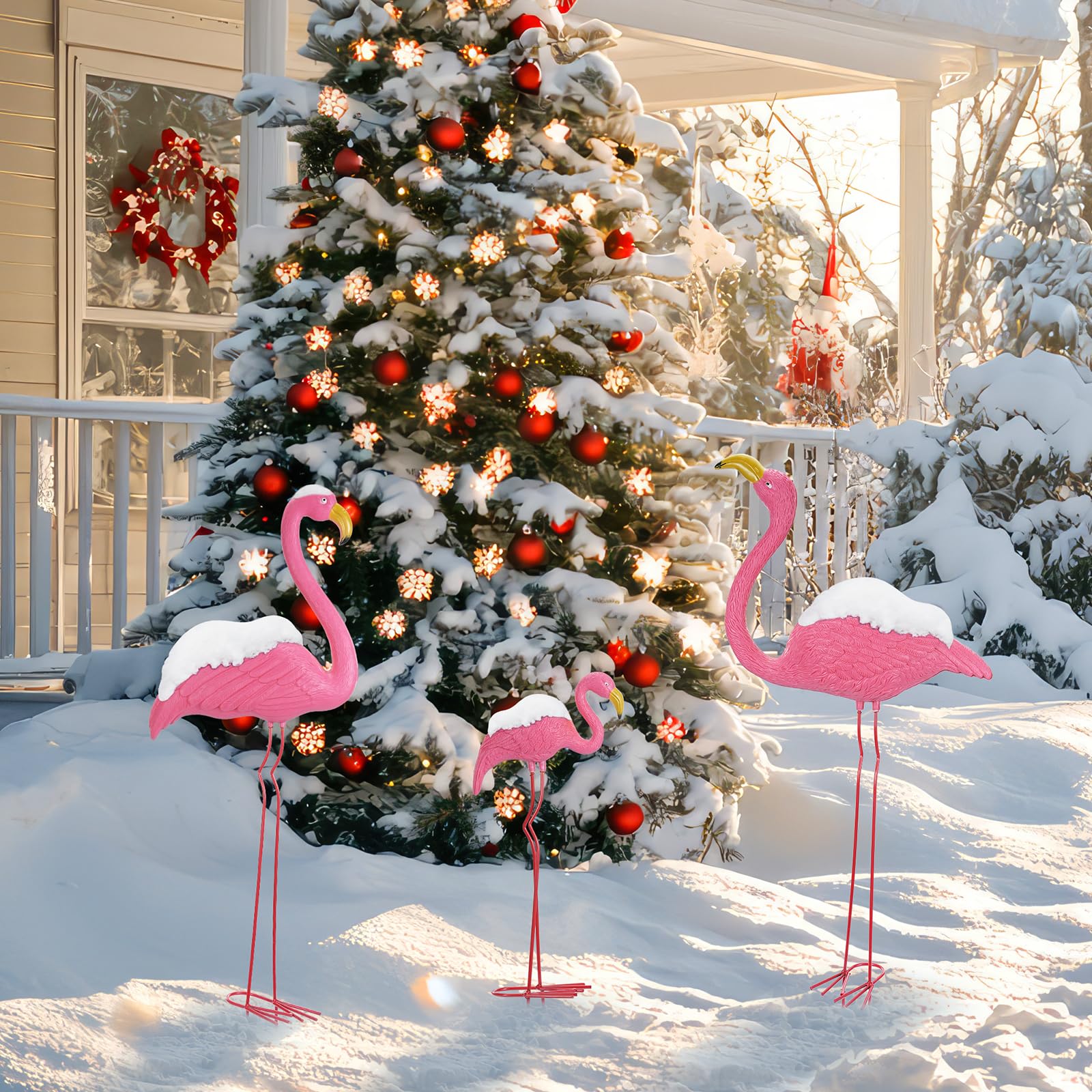 Ohuhu flamingo nestled in garden bed adding bright focal interest