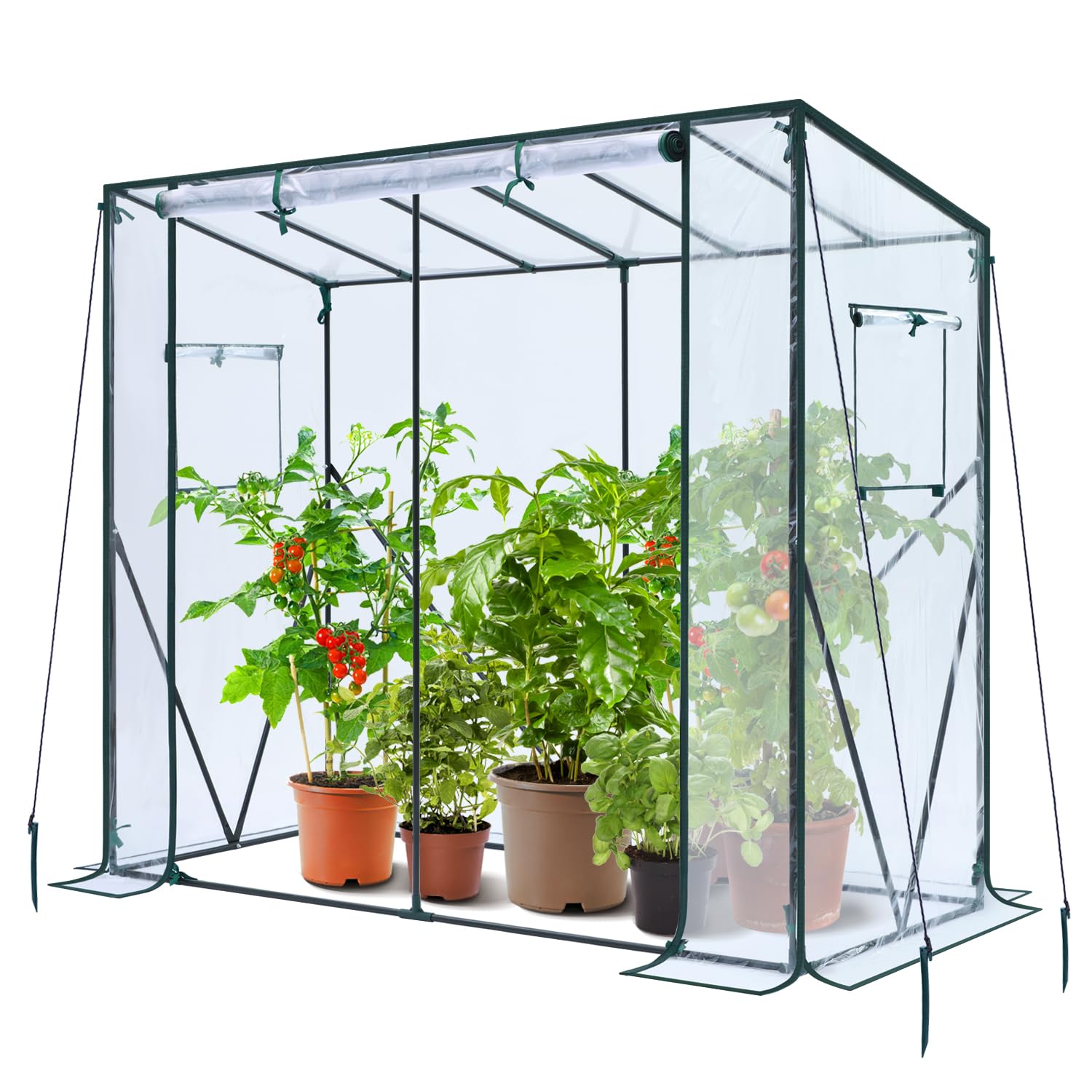 Ohuhu front view of lean-to greenhouse showing compact, protective shelter