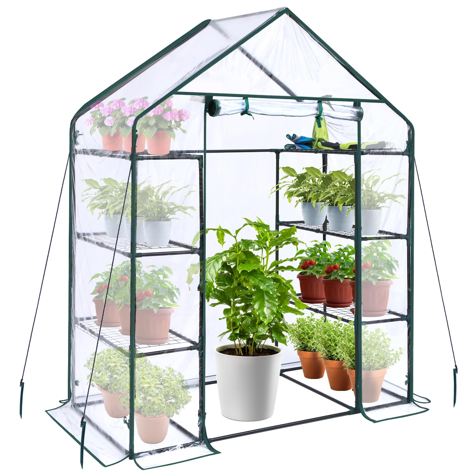 Ohuhu front view of assembled greenhouse showing full structure and entry access for easy care