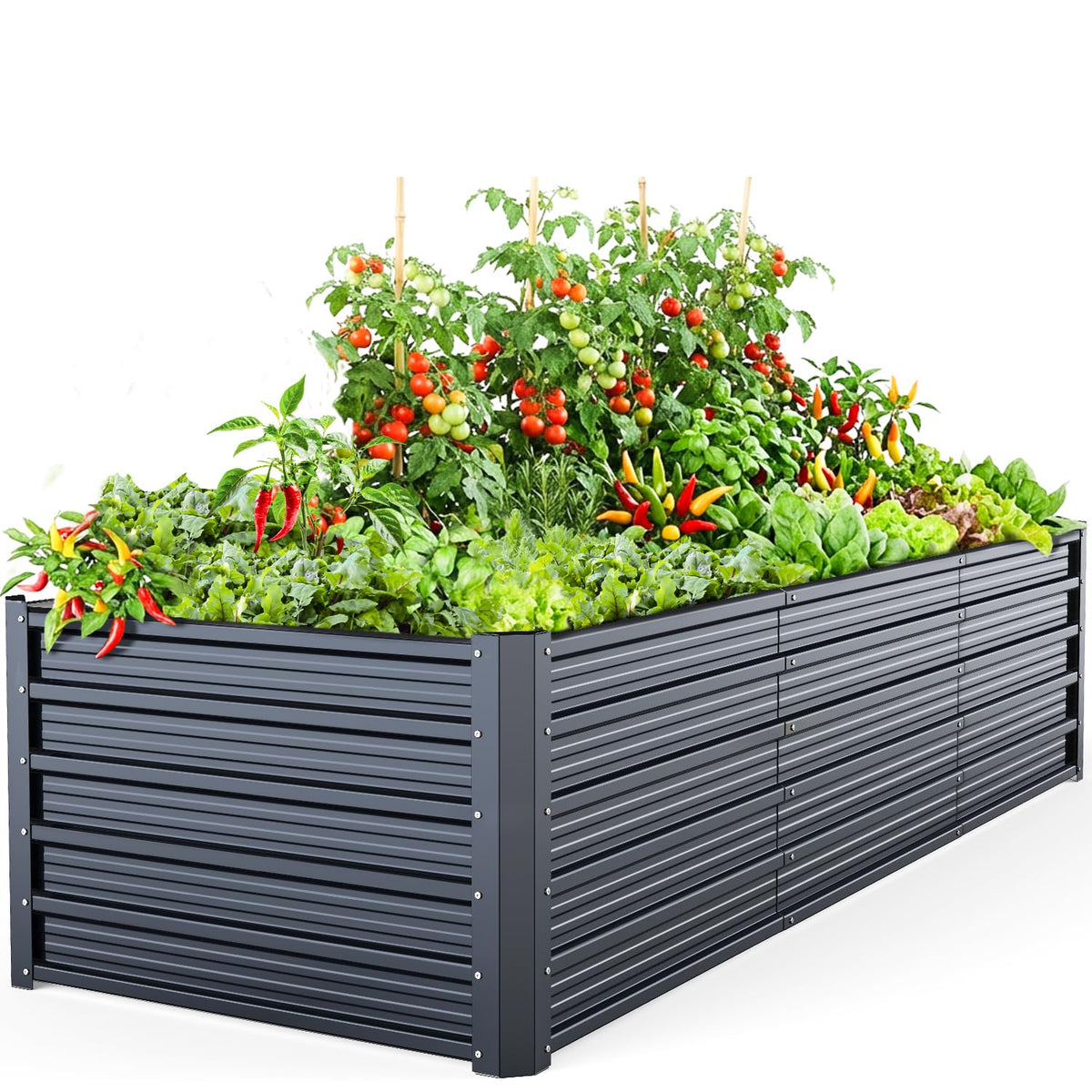 Ohuhu front view of galvanized raised bed showing sturdy structure and capacity