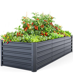 Ohuhu front view of galvanized raised bed showing sturdy structure and capacity