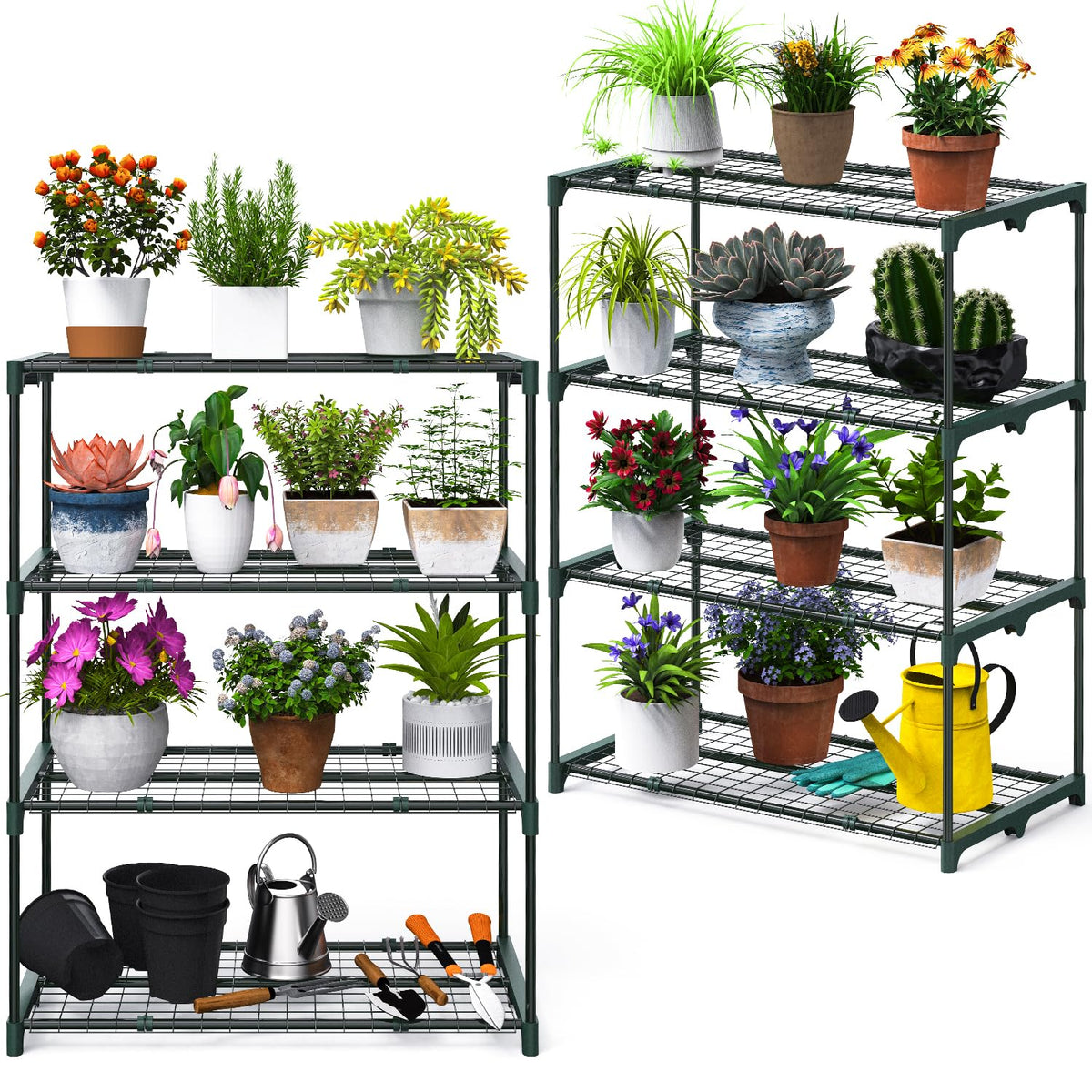 Ohuhu front view of two-pack shelves showing stable storage and organization