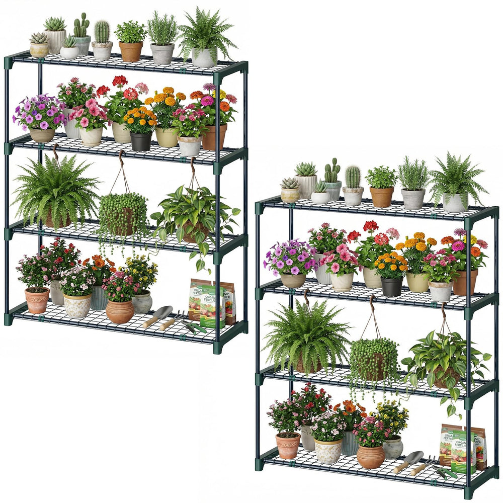 Ohuhu front view of two-pack shelves showing compact storage benefit