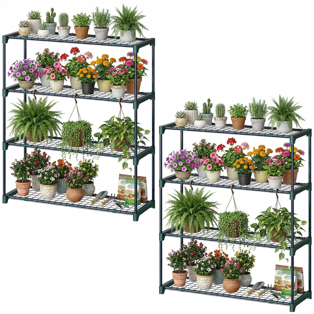 Ohuhu front view of two-pack shelves showing compact storage benefit