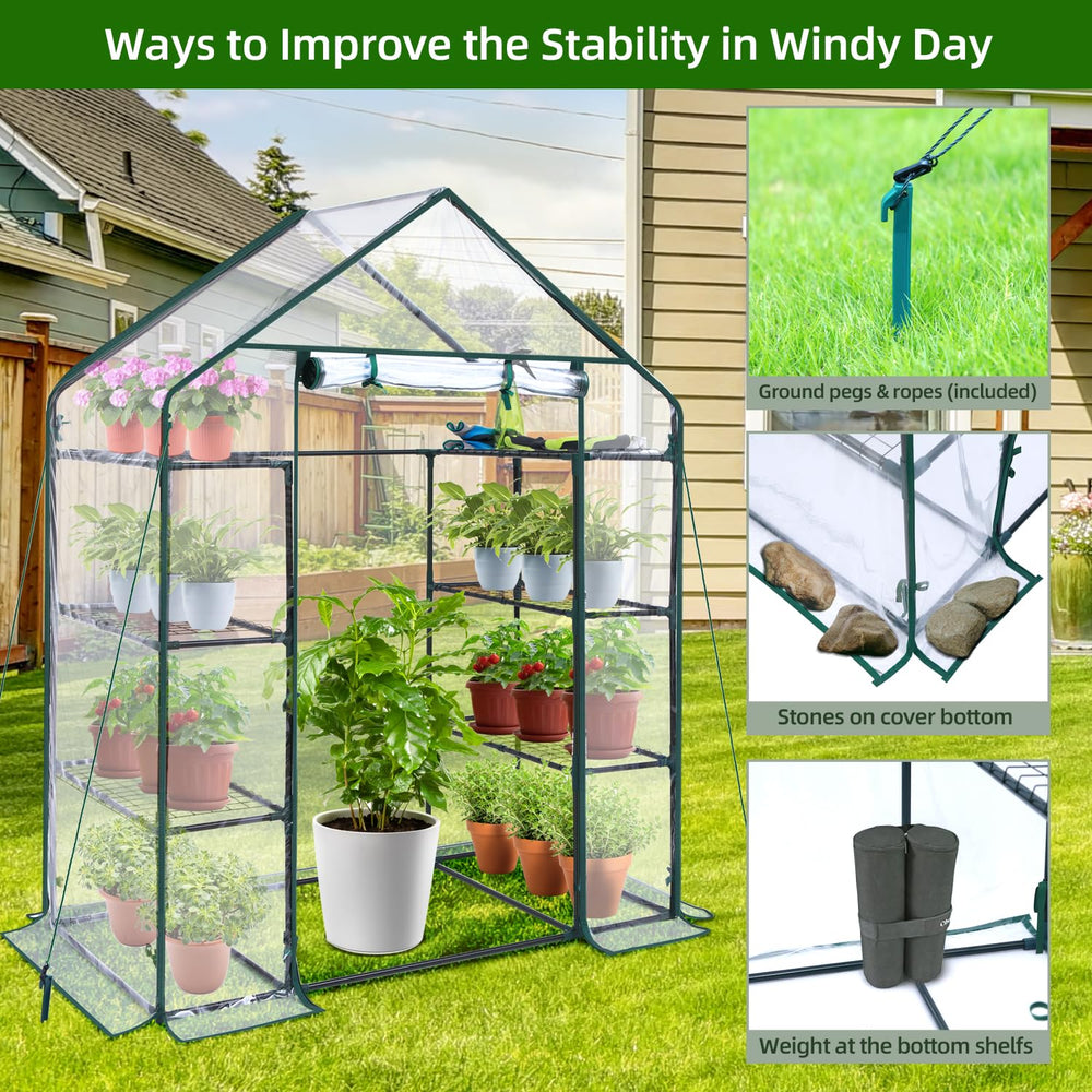 Ohuhu greenhouse placed on a patio with plants inside illustrating usable outdoor setup