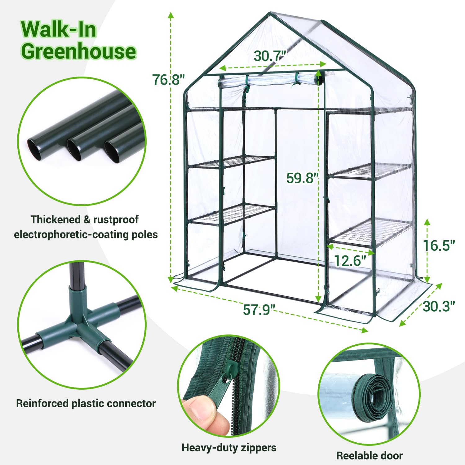 Ohuhu greenhouse next to potted plants to show height and vertical growing capacity