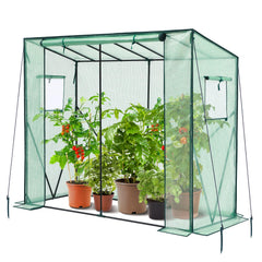 Ohuhu lean-to greenhouse front view showing compact footprint and entry benefiting space-saving gardening