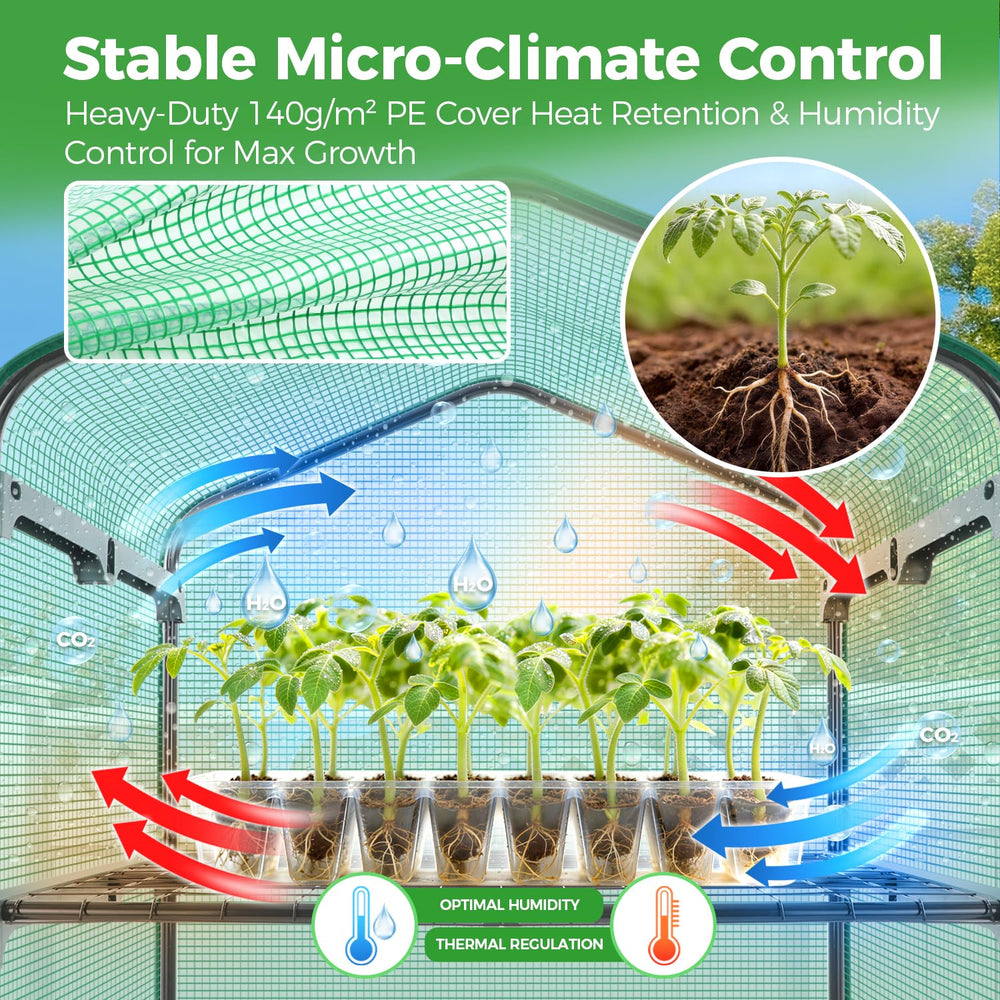 Ohuhu closed zipper on PE cover protecting seedlings from weather