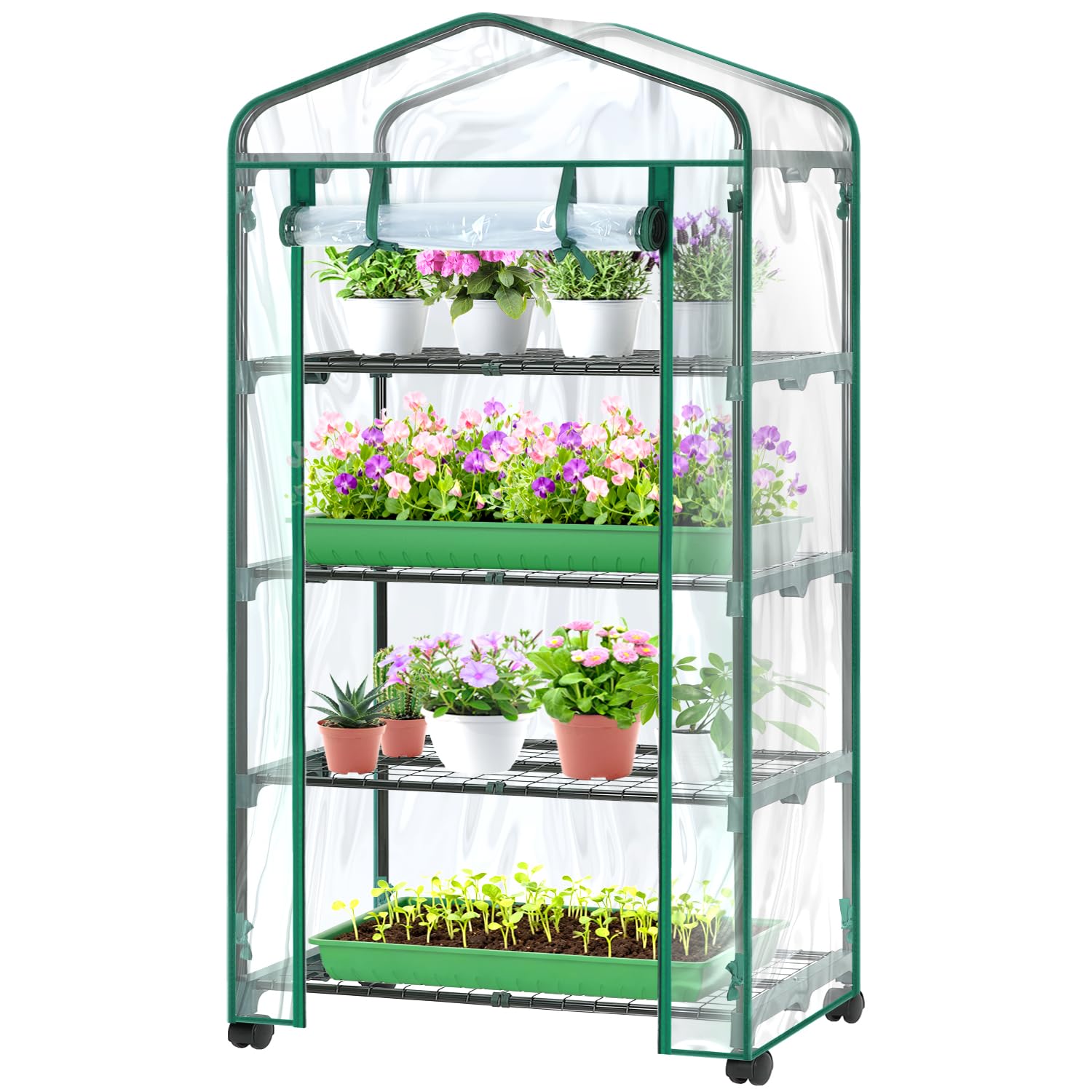 Ohuhu front view showing four-tier greenhouse for compact growing convenience