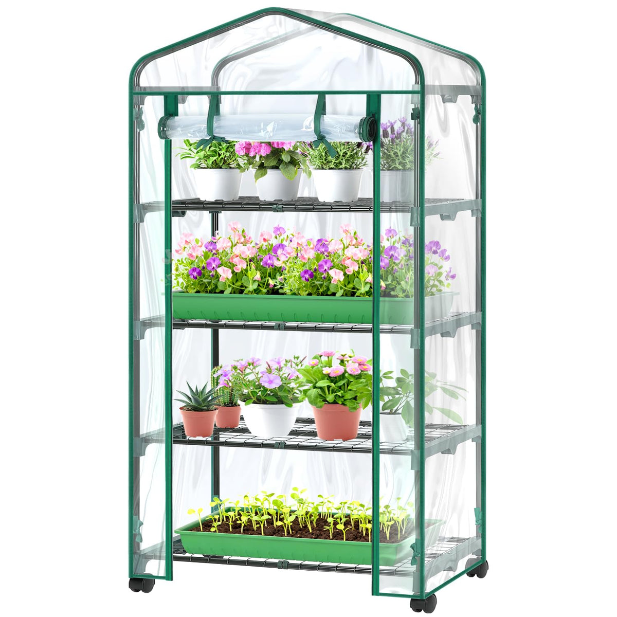 Ohuhu front view showing four-tier greenhouse for compact growing convenience