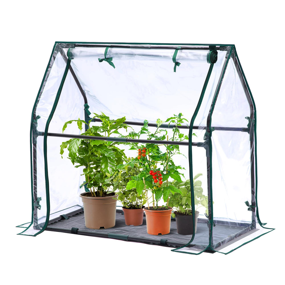 Ohuhu front view of mini greenhouse showing compact protection and visible seedlings