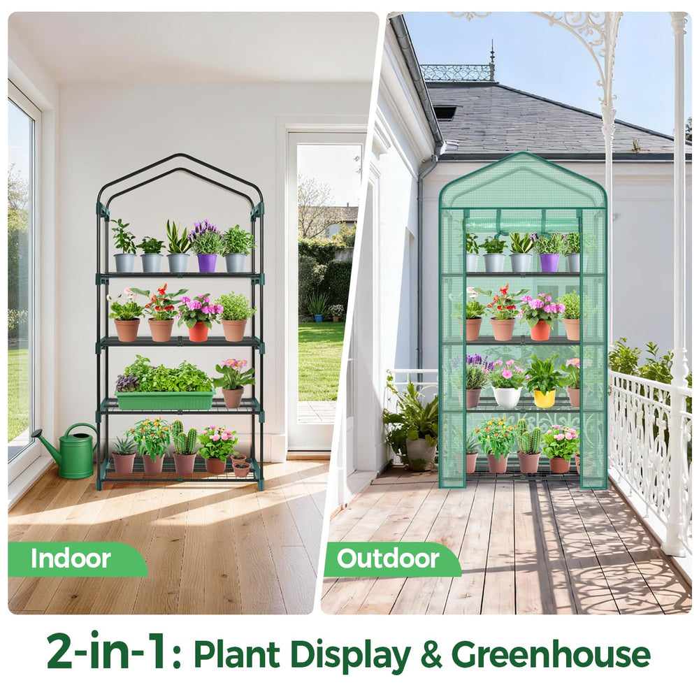 Ohuhu greenhouse beside chair to show compact size and scale