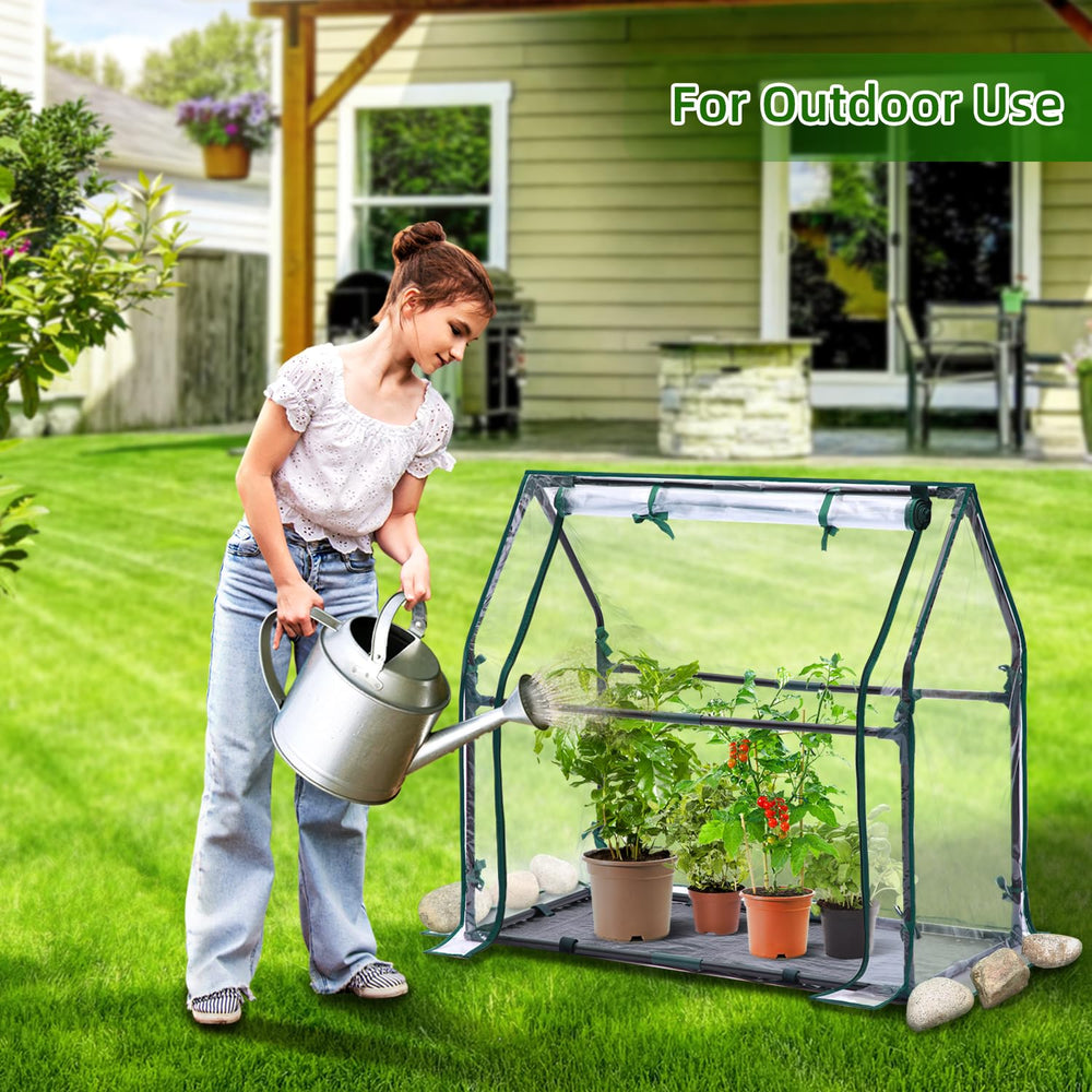 Ohuhu greenhouse with zippered door open for quick access and ventilation benefit