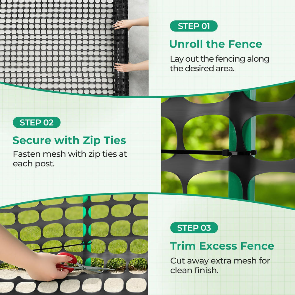 Ohuhu fence next to garden tools showing scale and lightweight handling benefits