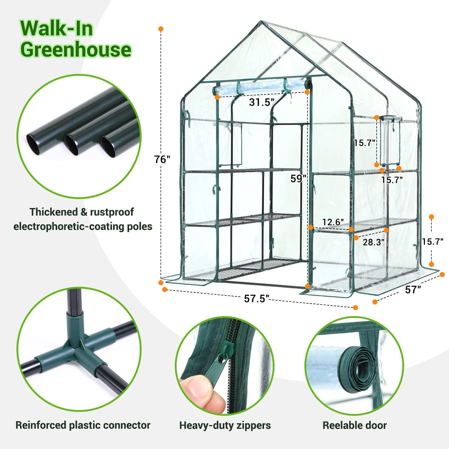 Ohuhu greenhouse next to person for scale showing ample vertical growing space