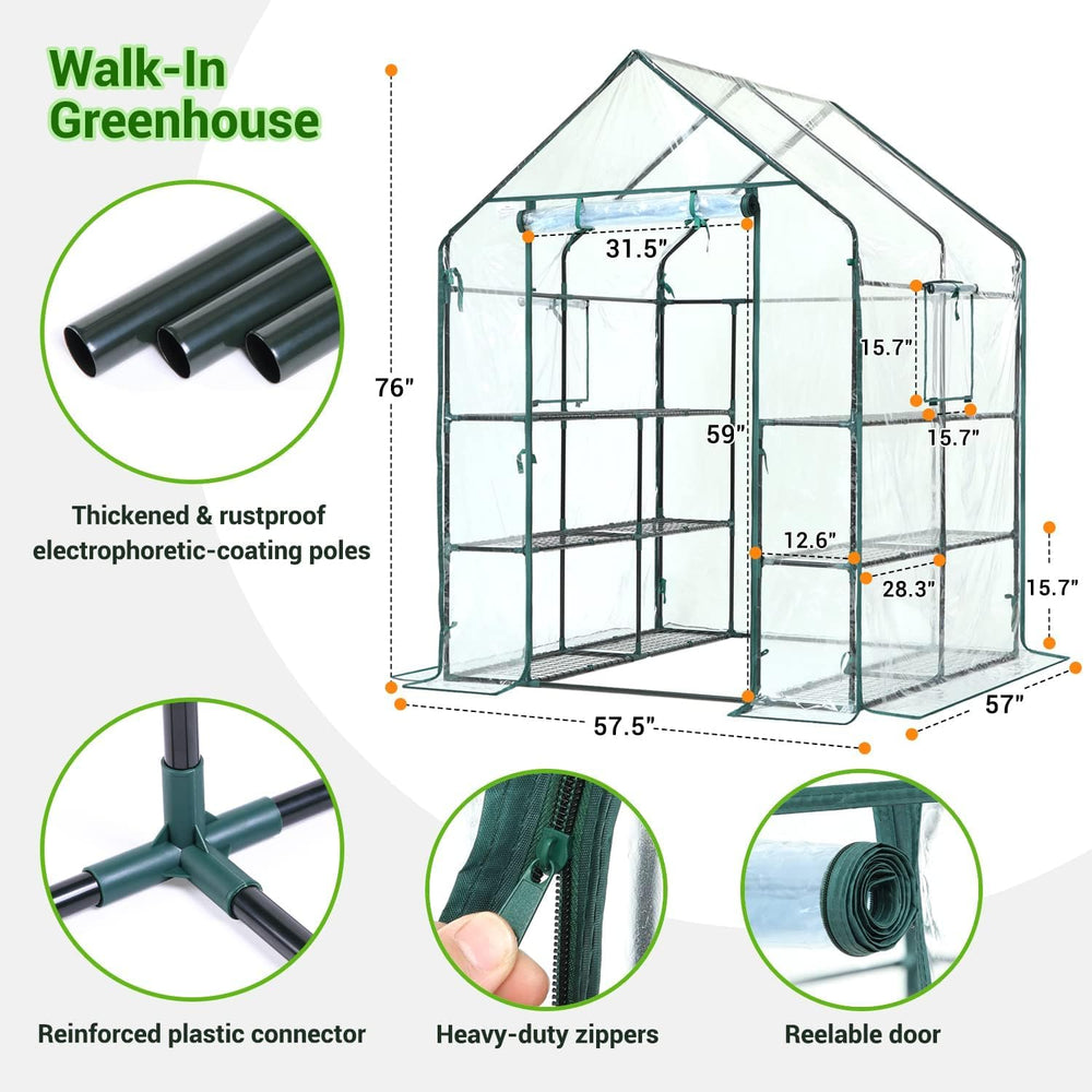 Ohuhu greenhouse next to person for scale showing ample vertical growing space