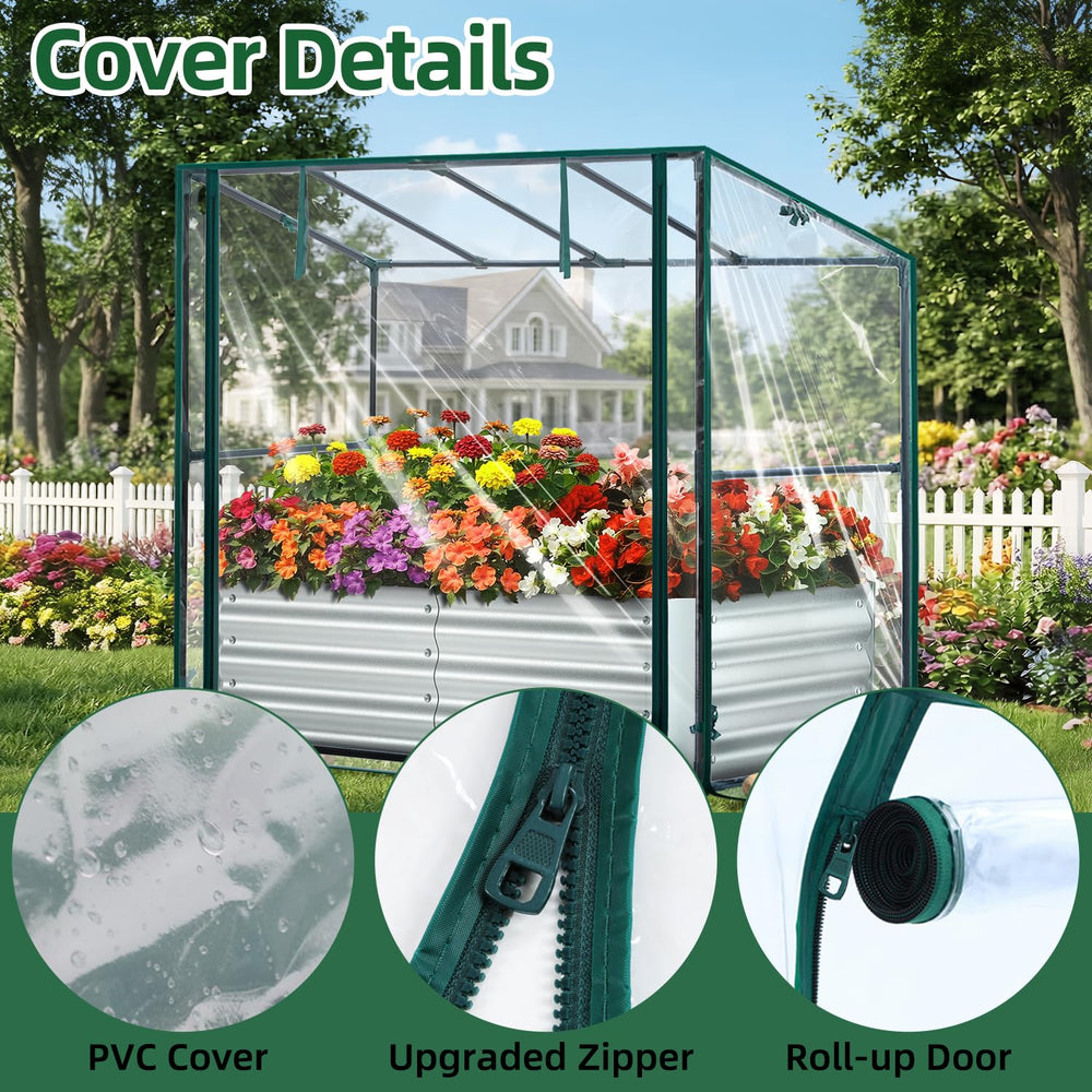 Ohuhu raised bed next to tools for scale, clarifies planter dimensions