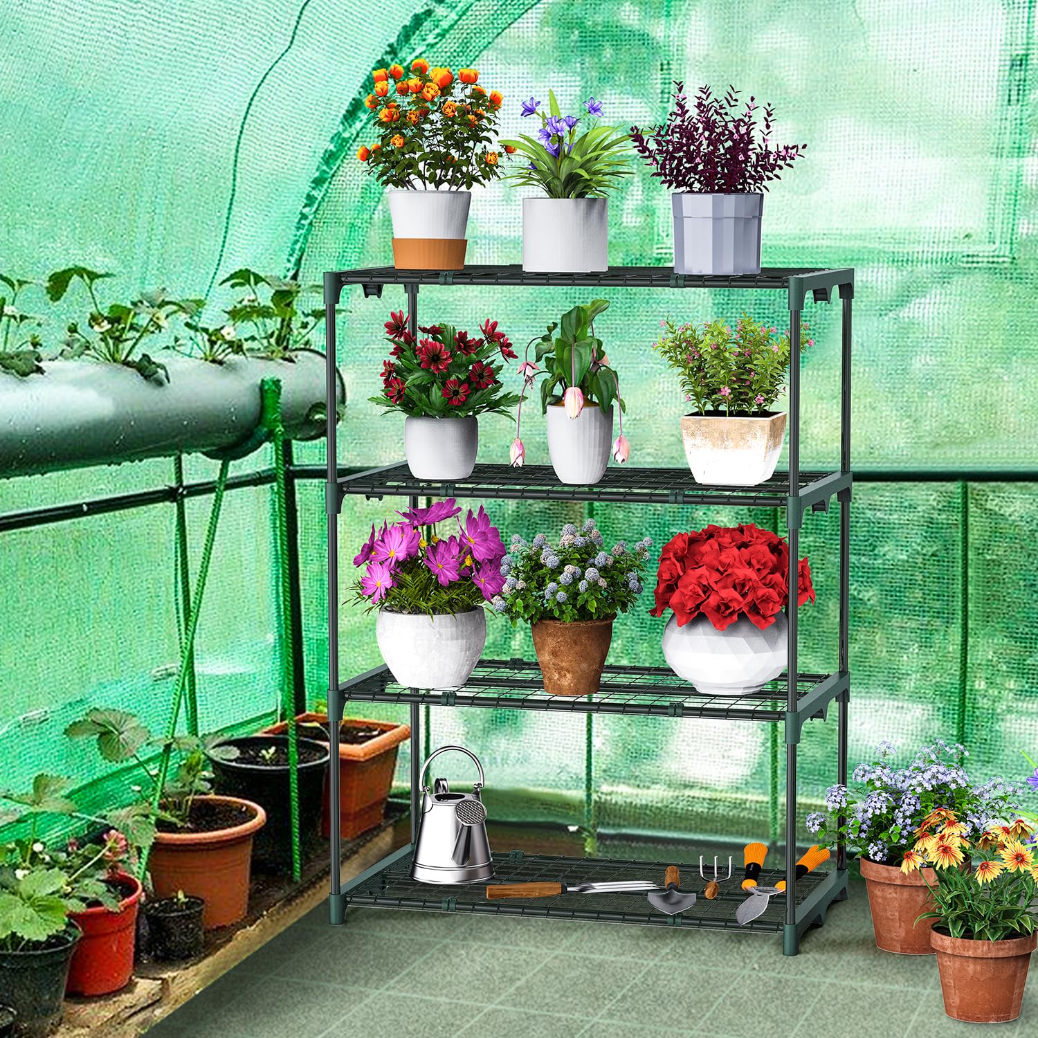 Ohuhu top shelf with seedlings showing ventilation and easy watering