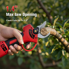 ohyes pruning shears attached to Milwaukee 12V battery demonstrating compatibility