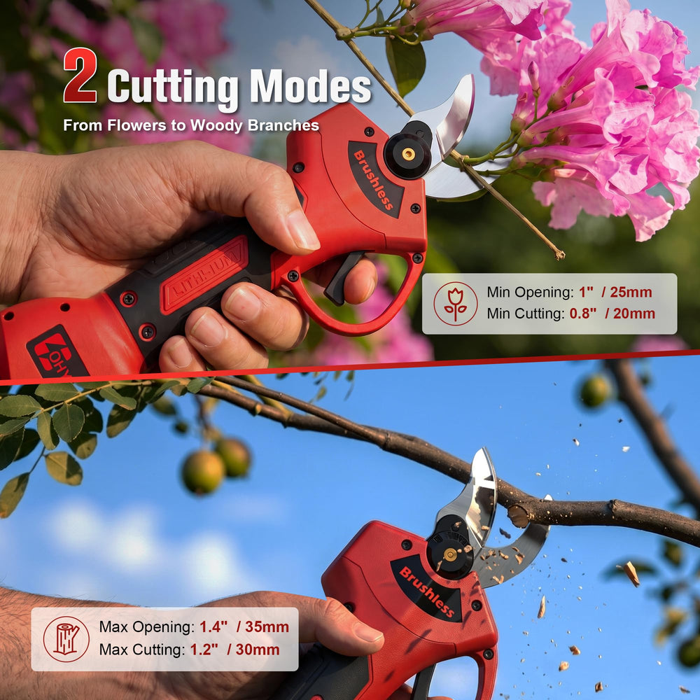 ohyes pruning shears cutting a 1.2-inch branch showing clean effortless pruning