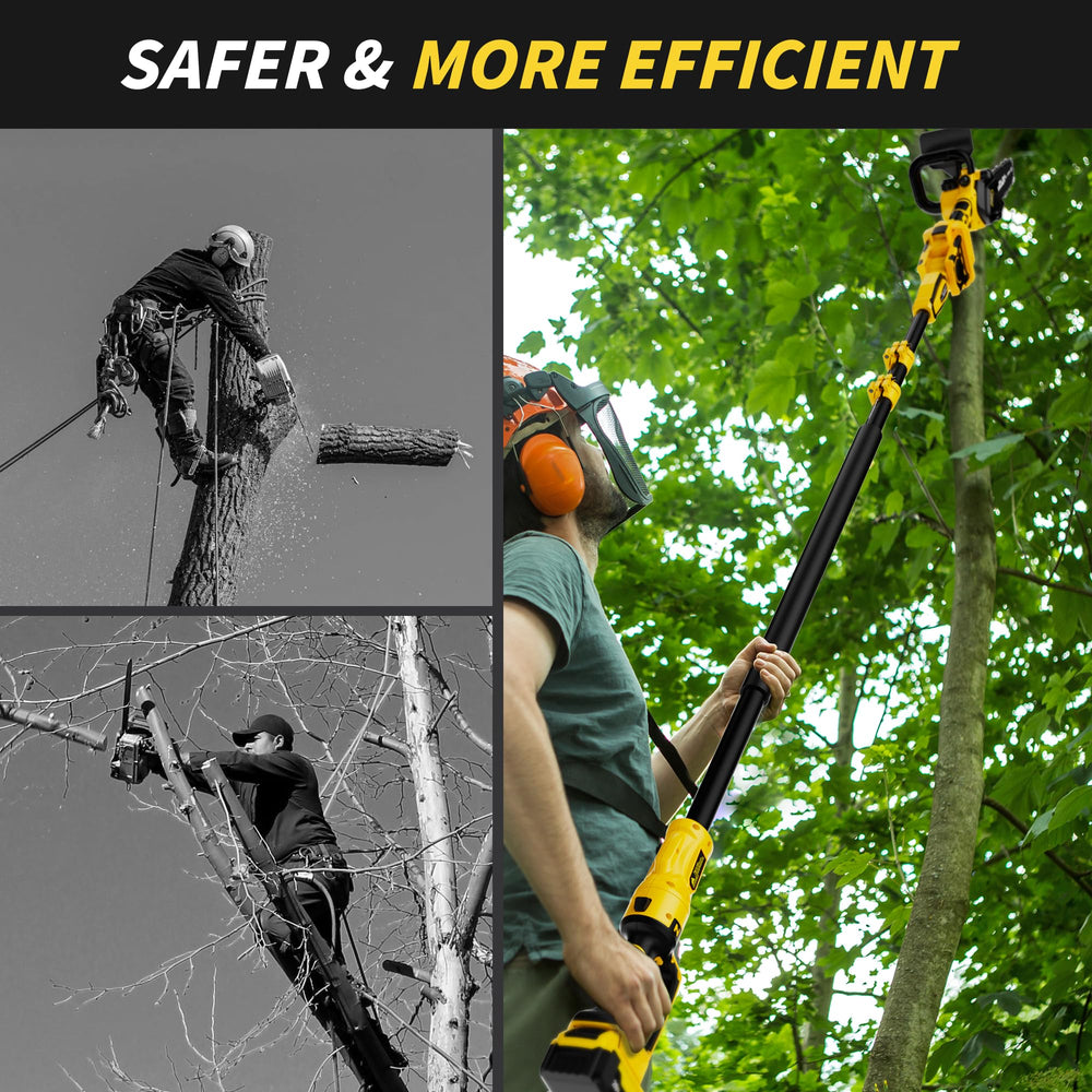 OihPar pole saw next to person showing scale and lightweight maneuverability
