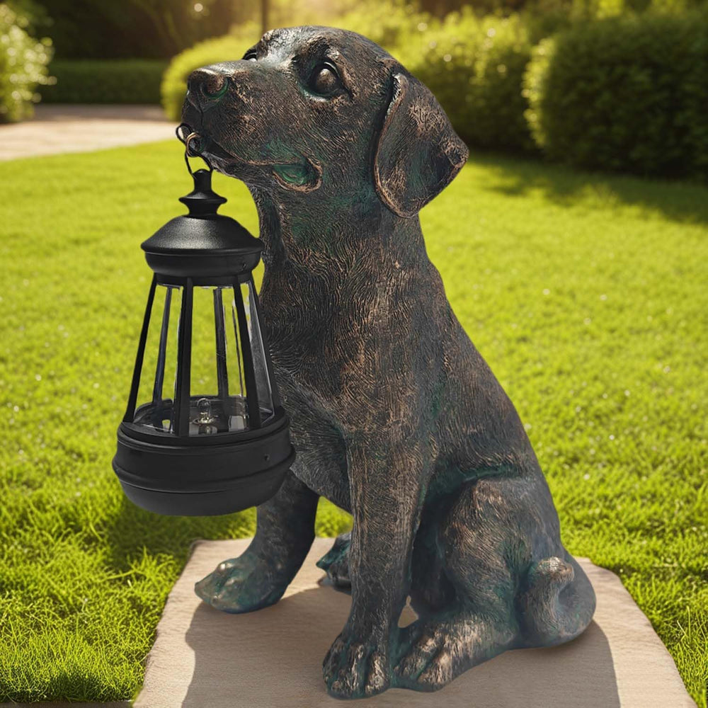 Oinas puppy statue front view showing warm welcome light