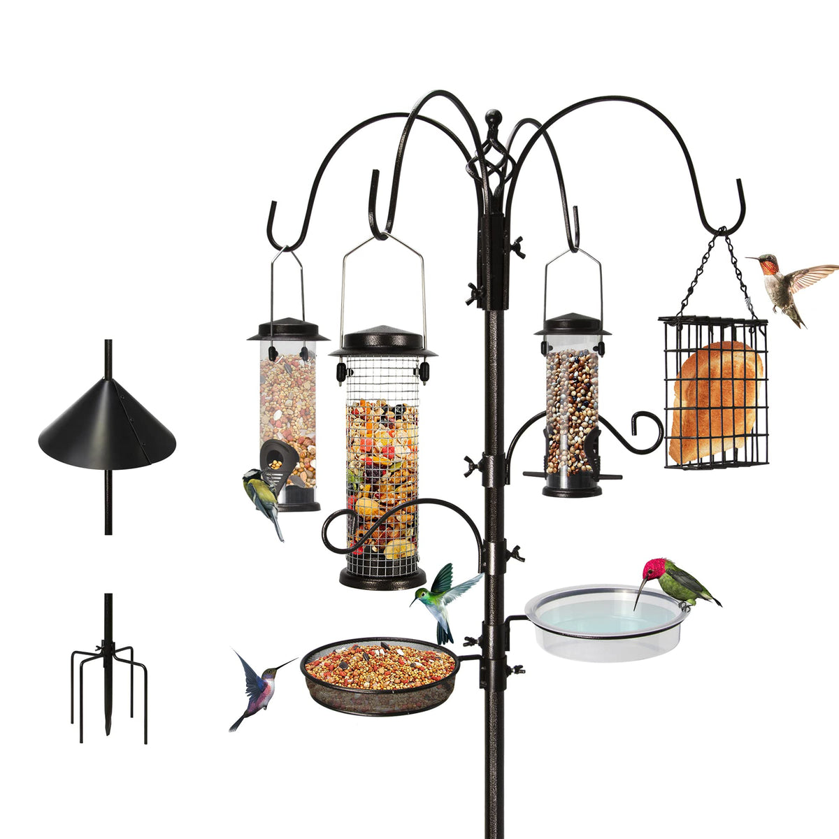 Ointo Garden front view of full 94-inch feeding station showing multiple feeders and baffle benefit