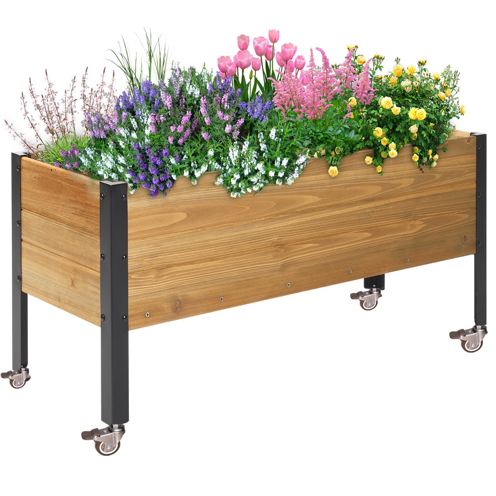 OIPRTGFJ front view of raised wooden planter showing sturdy construction and curb appeal