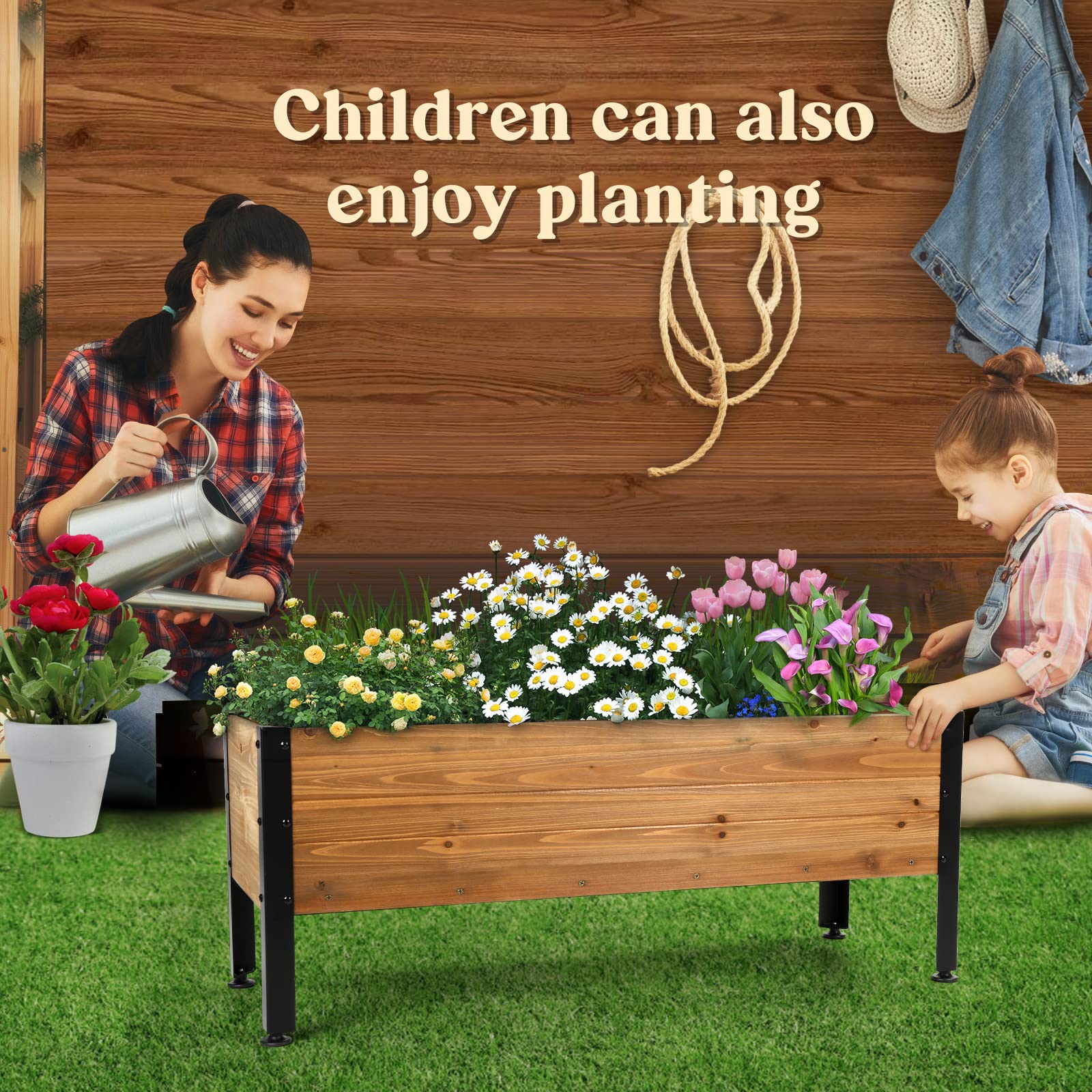 OIPRTGFJ planter next to a handrail showing true 37x13x15 inch scale
