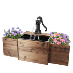 OIPRTGFJ front view of wooden rectangular fountain showing rustic charm and tranquil accent