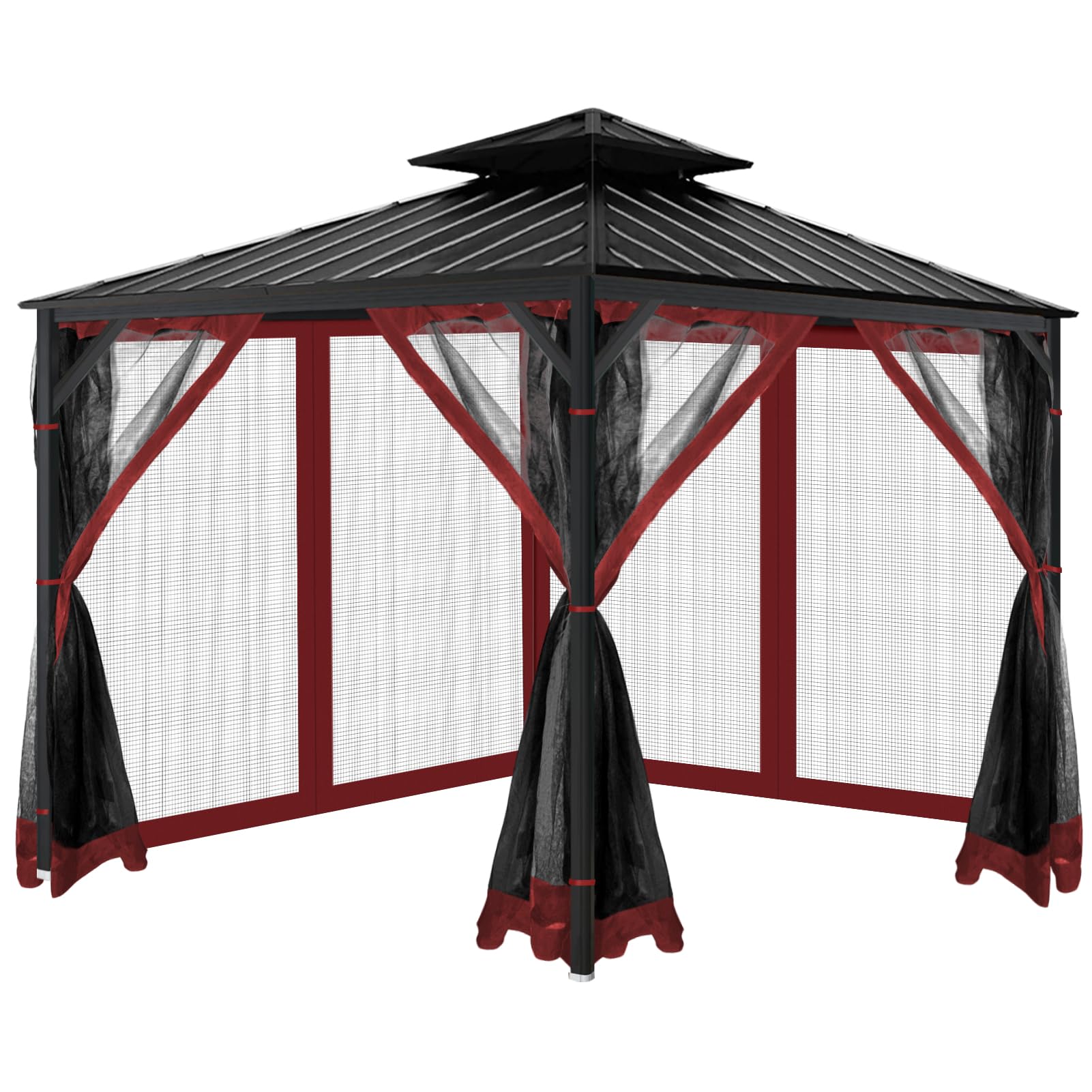 OIPUNSHLE front panel on gazebo showing full red enclosure and ventilation benefit