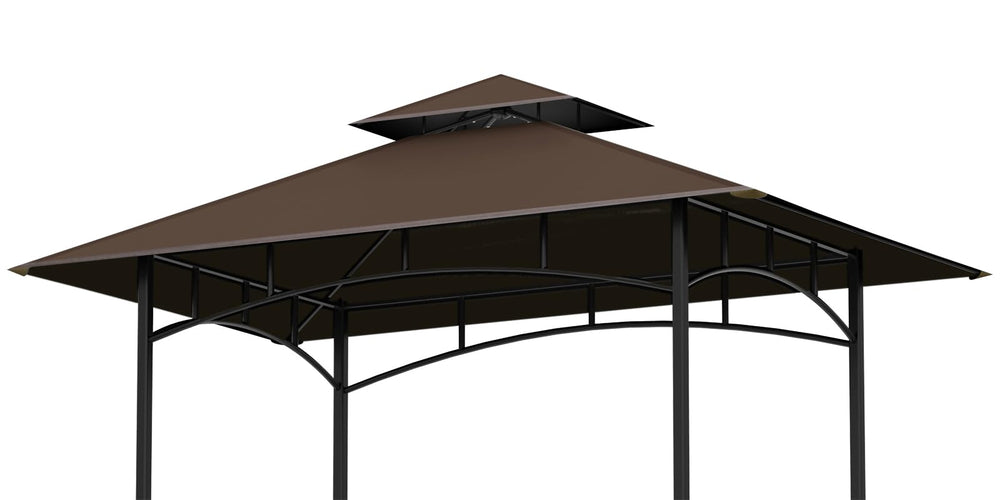 OIPUNSHLE front view of brown canopy showing full 5x8 coverage and weather protection