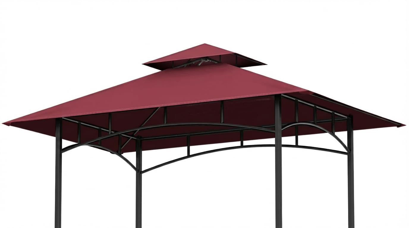 OIPUNSHLE front view red canopy restoring outdoor shade and protection