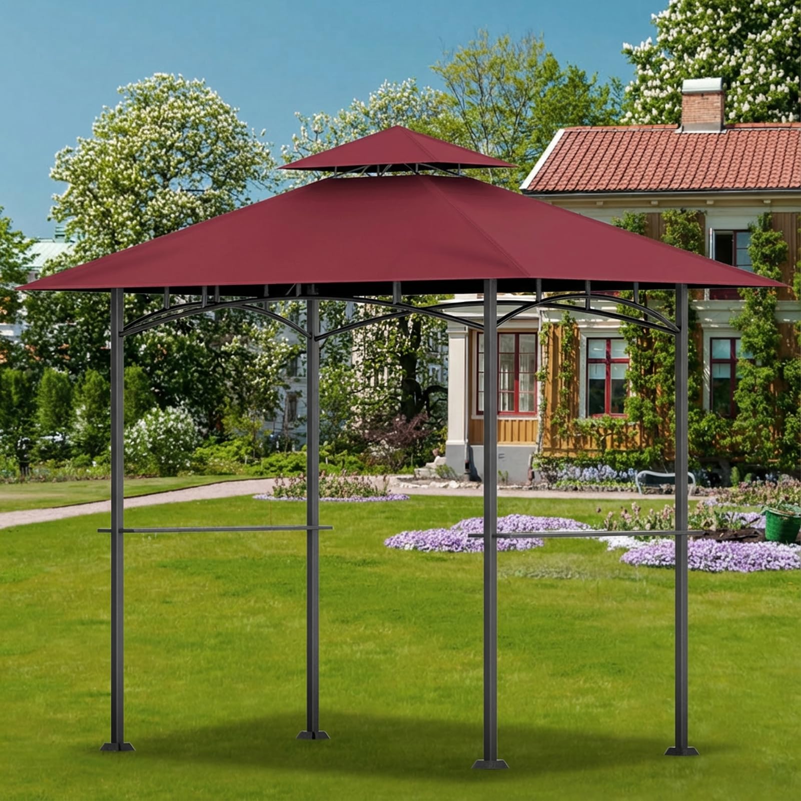 OIPUNSHLE canopy installed over grill frame providing weather coverage