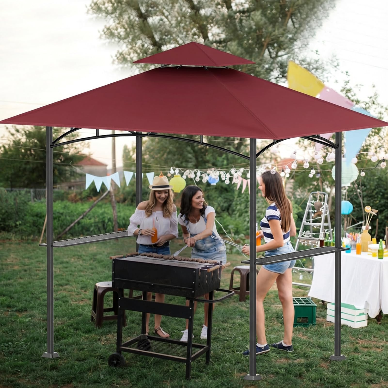 OIPUNSHLE canopy in backyard grilling scene creating comfortable cooking area