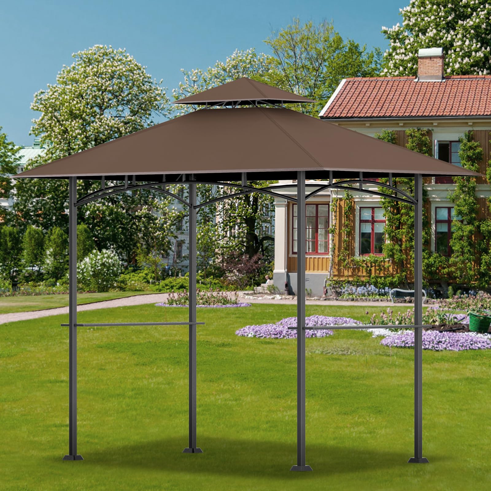OIPUNSHLE canopy next to tape measure showing accurate 5 by 8 foot sizing