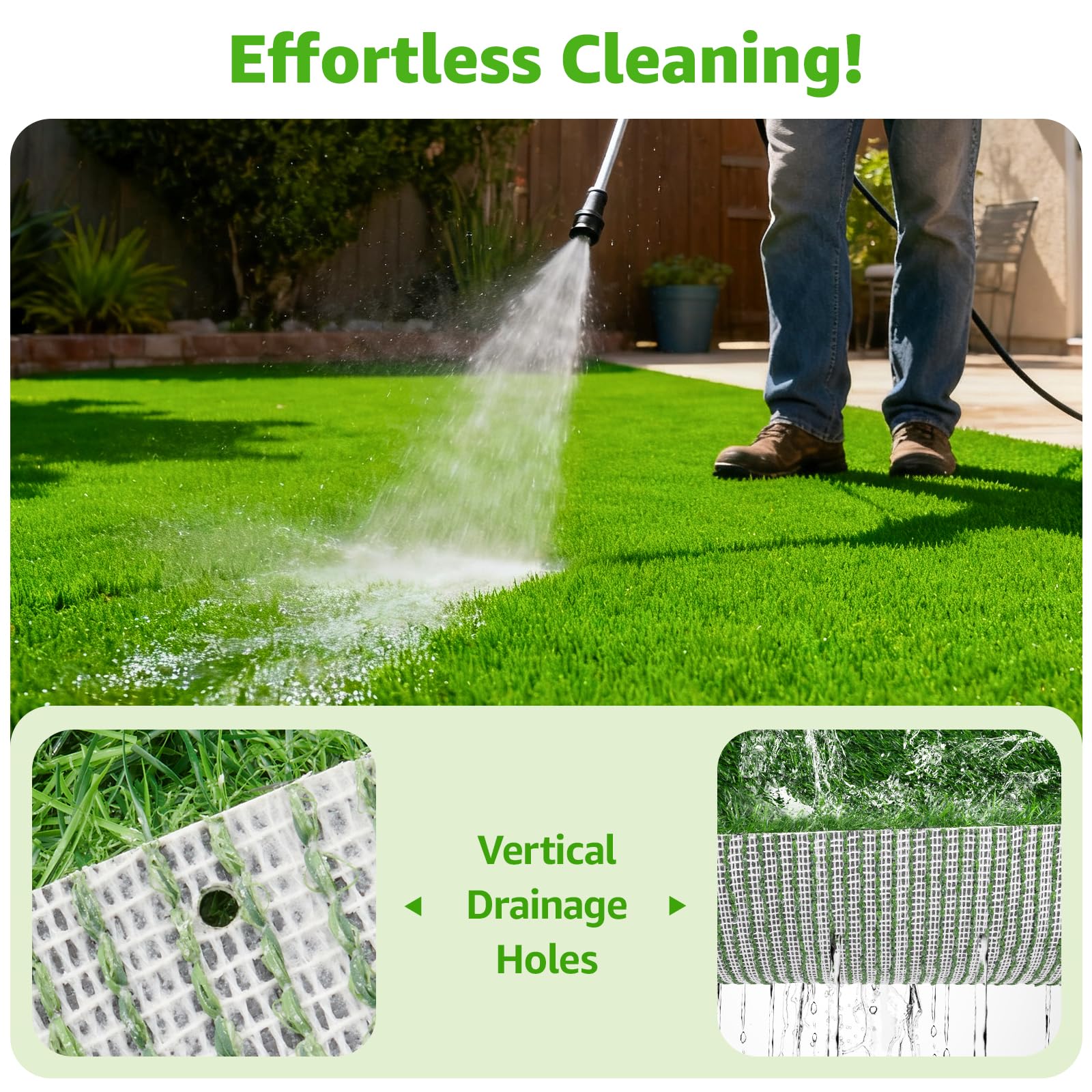 Oiyeefo backing detail with drainage holes for fast water runoff and no puddles