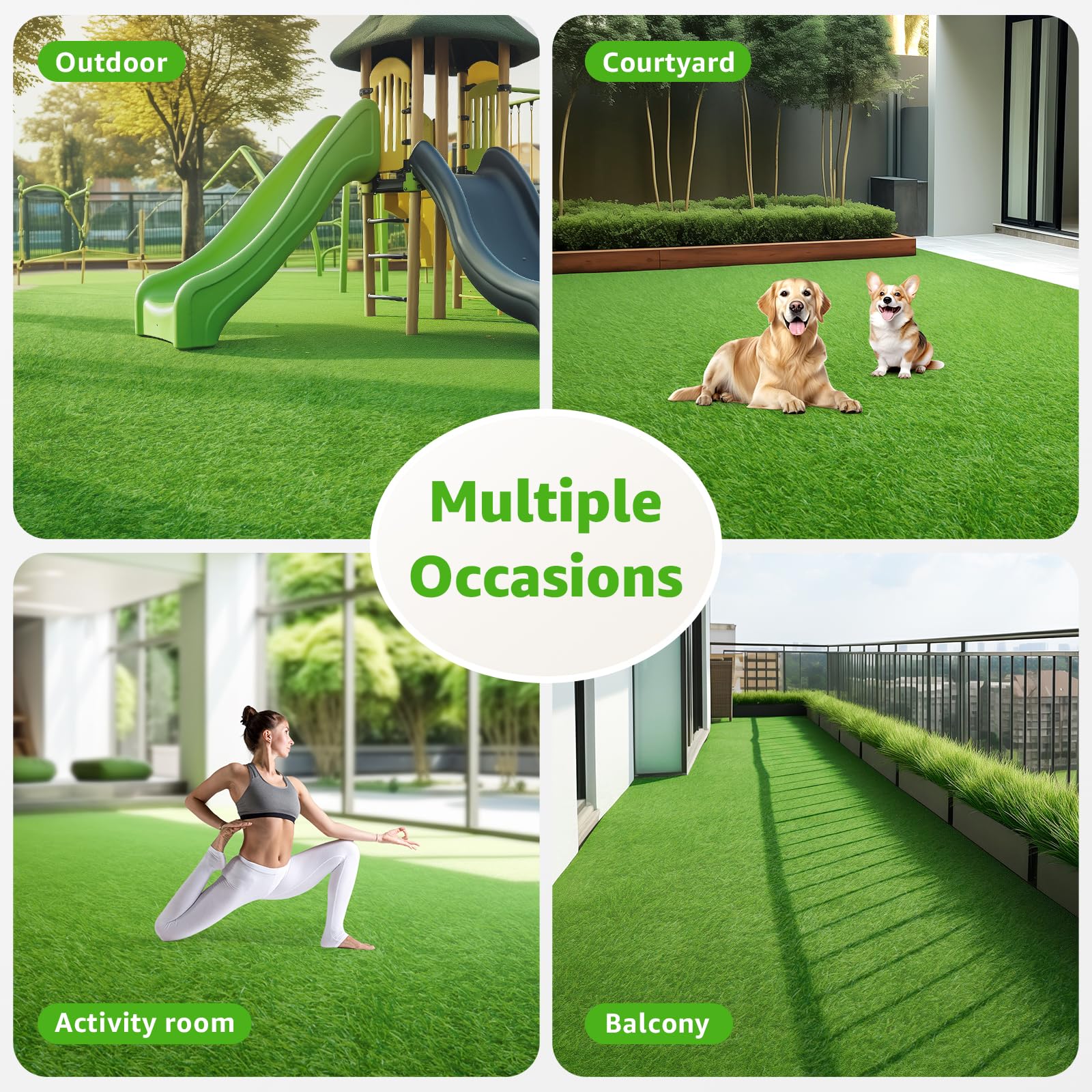 Oiyeefo turf used as pet play area demonstrating easy cleanup and odor control