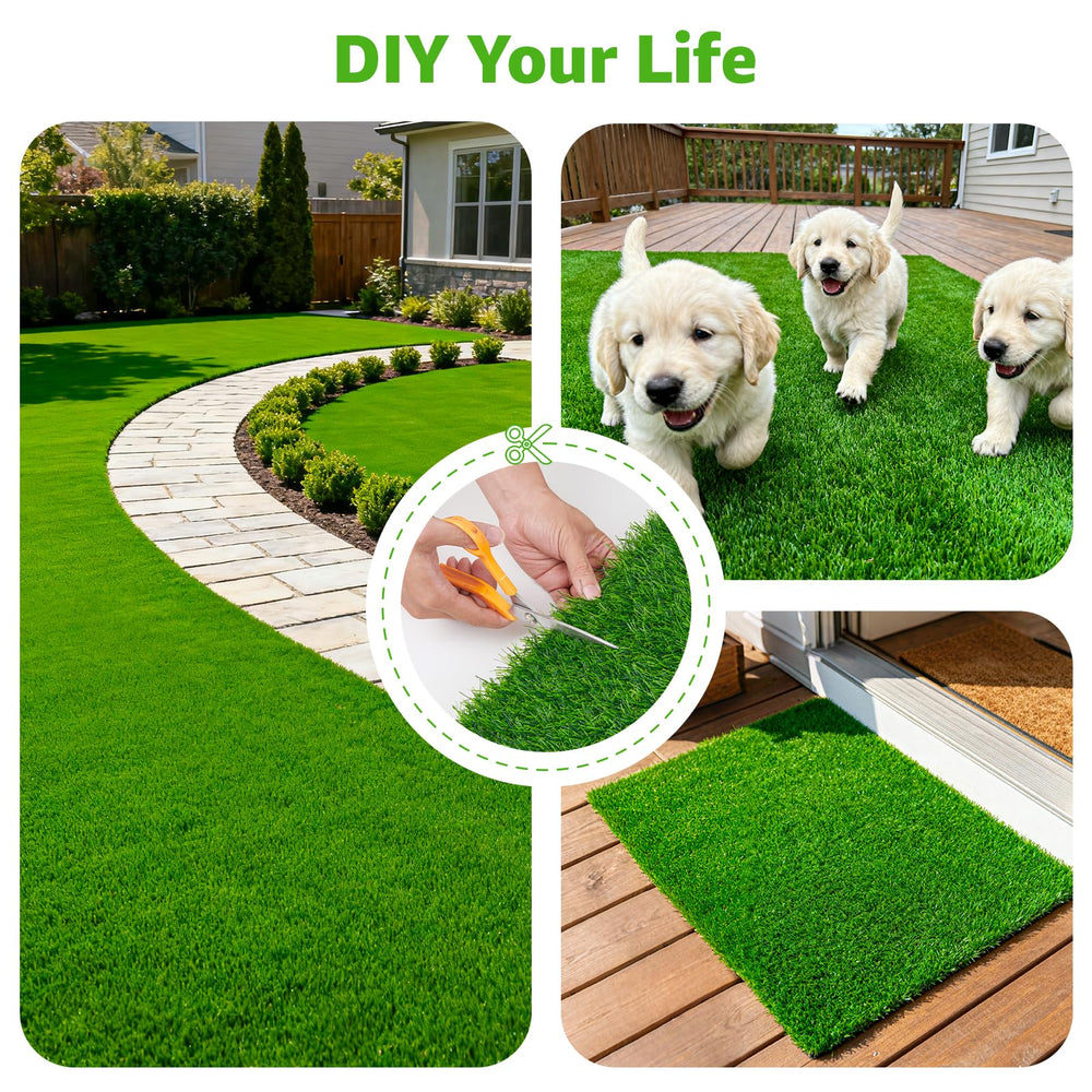 Oiyeefo turf next to measuring tape illustrating true 5x10FT size for planning
