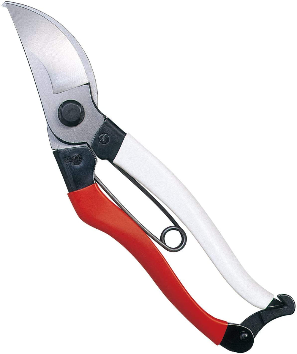 Okatsune 103 pruners front view showing ergonomic handle and compact length for control