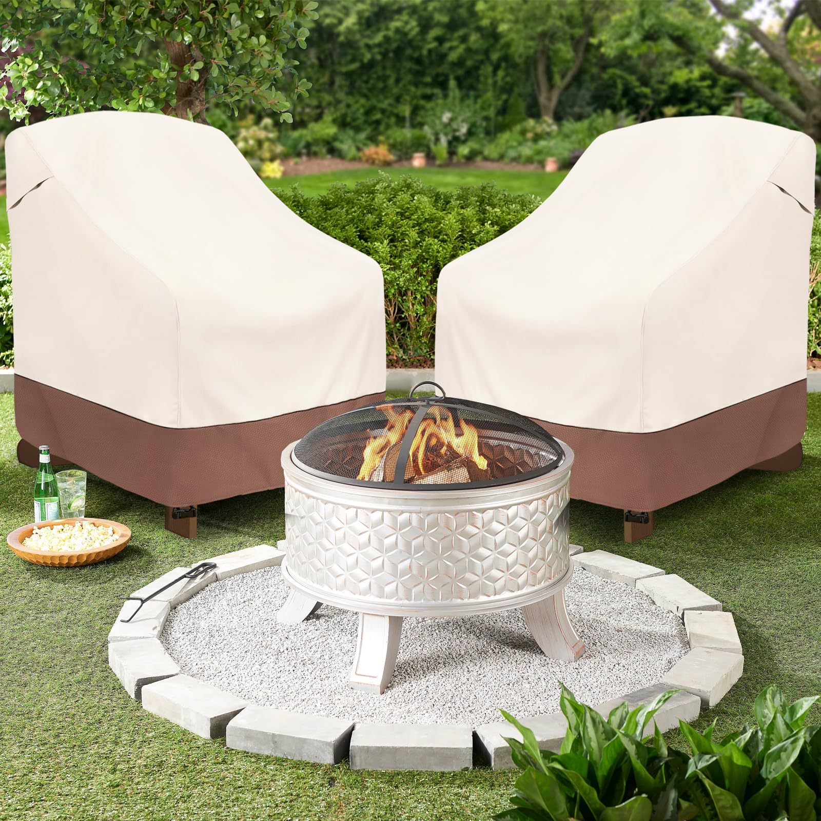 okcool cover fitted on Adirondack chair in garden protecting furniture