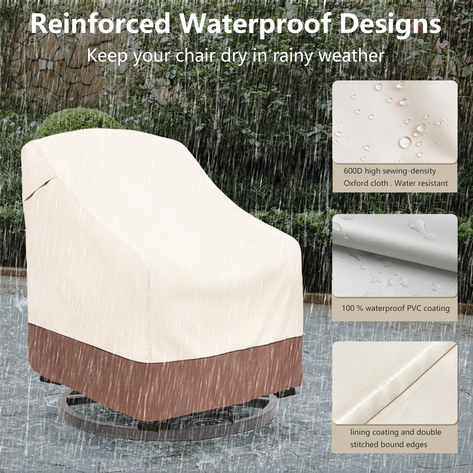 okcool cover fitted on a swivel lounge chair showing full protection