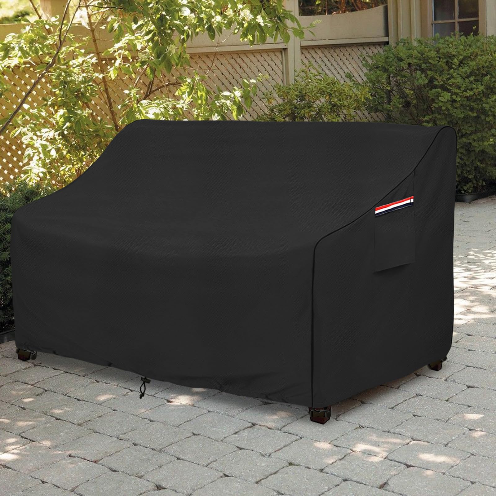 okcool cover on patio loveseat demonstrating weather protection in use