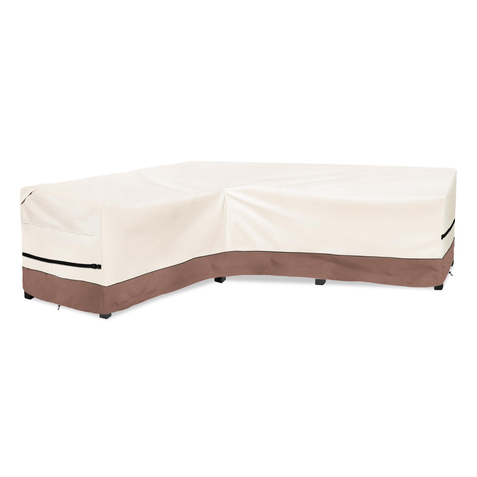 okcool front view of cover fitted on L-shaped sectional showing full protection