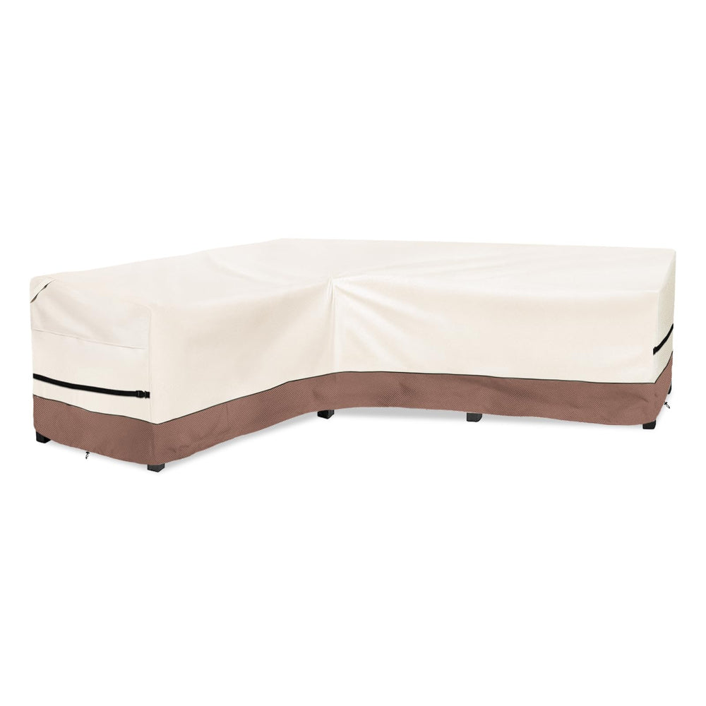 okcool front view of cover fitted on L-shaped sectional showing full protection